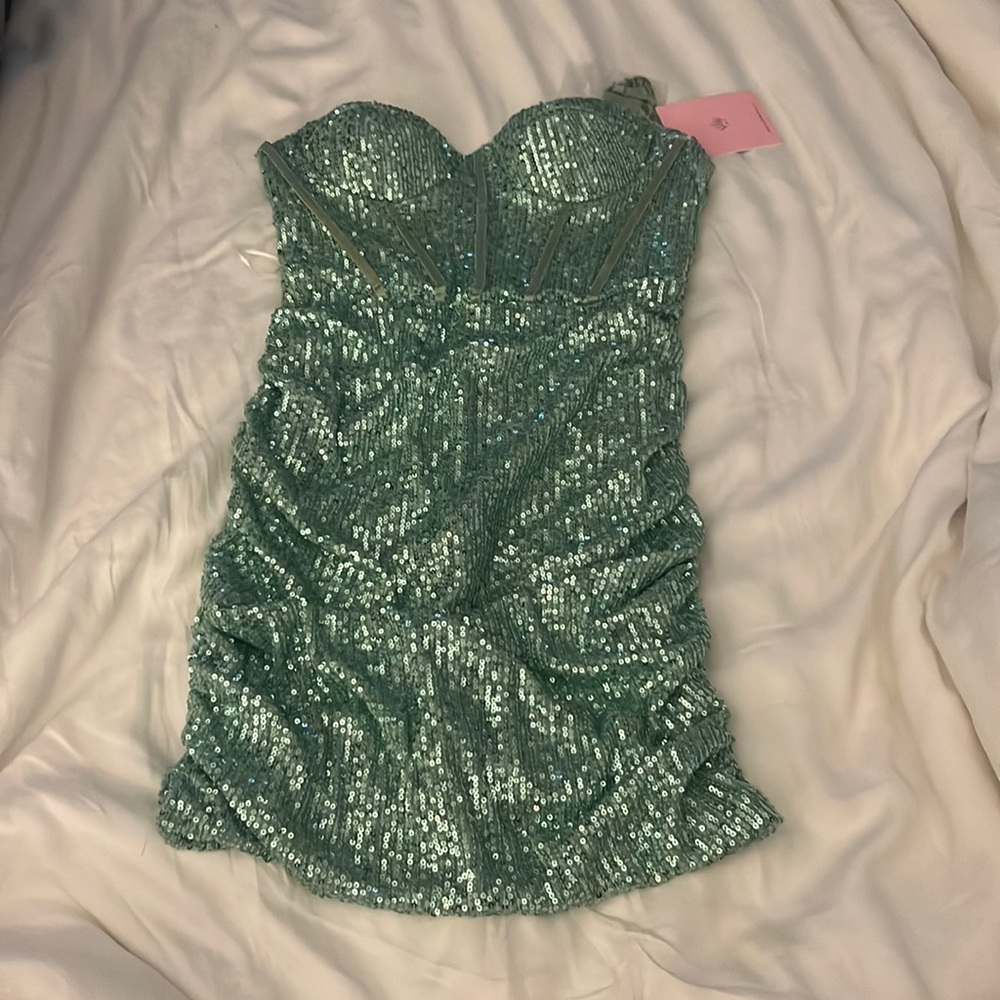 Hello Molly teal sequined dress. Unworn, size medium